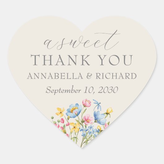 Rustieke Wildflower Wedding Heart Sticker (Voorkant)
