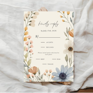 Rustieke Wildflower Wreath Wedding Maaltijdkeuze RSVP Kaartje