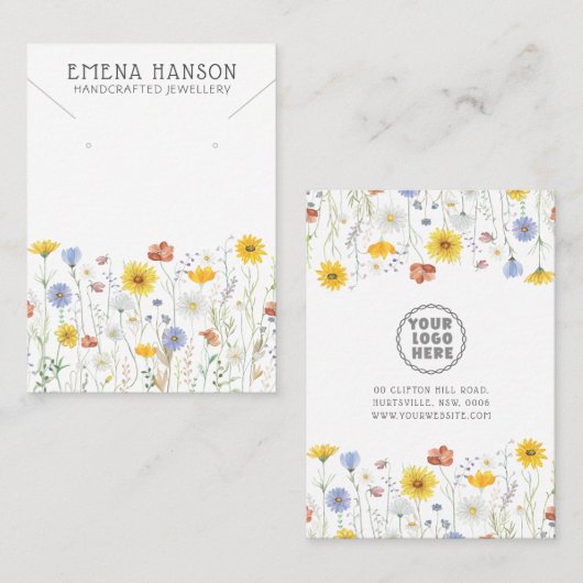 Rustieke Wildflowers Ketting Sieraden Display Kaar Visitekaartje (Voorkant / Achterkant)