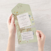 Rustieke Wildflowers Monogram Lichtgroen Geen Dine All In One Uitnodiging (Afscheurbaar)