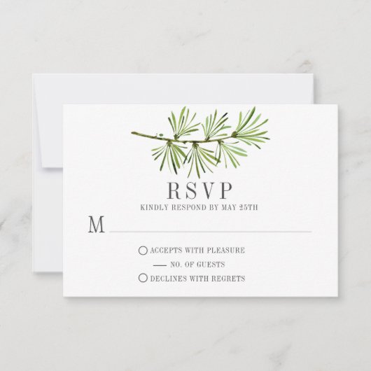Rustieke Wildwoods Pine Branch Minimalistische RSV RSVP Kaartje (Voorkant)