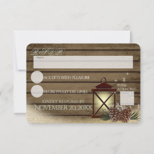 Rustieke Winter Barn Hout en Lantaarn Reactie RSVP Kaartje