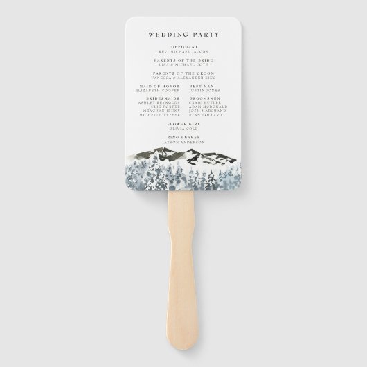Rustieke Winter Berg Trouwprogramma Hand Fan Handwaaier (Achterkant)