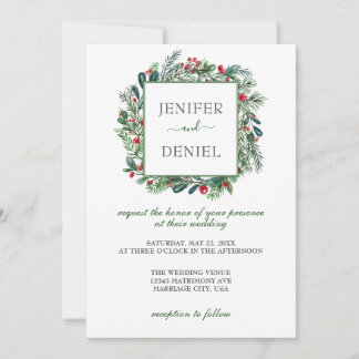 Rustieke Winter Berry Pine Greenery bruiloft Kaart