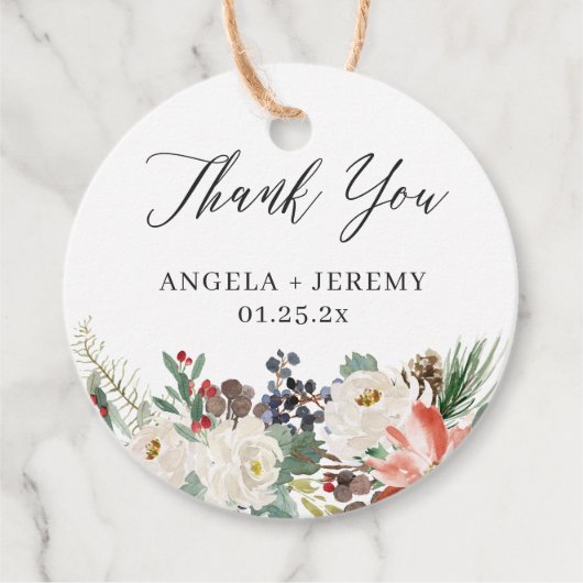 Rustieke Winter Bloemen Hulst Bessen Bedankt Bedankjes Labels (Voorkant)