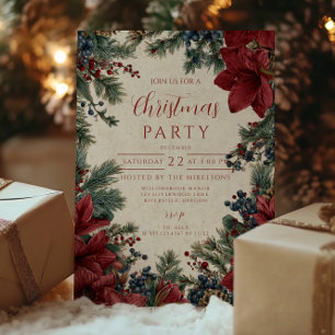 Rustieke Winter Bloemen Kerstbijeenkomst Kaart