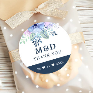 Rustieke Winter Bloemen Navy Bedankt Trouwfeest Ronde Sticker