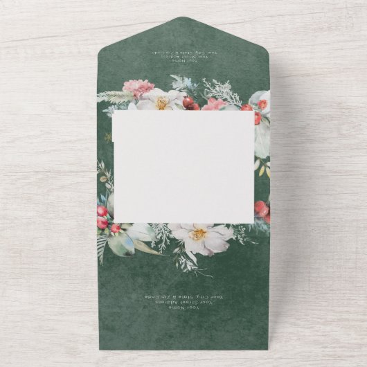 Rustieke winter bloemendennen smaragd geen diner all in one uitnodiging (Buitenkant)