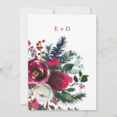 Rustieke winter bordeaux bloemenkrans bruiloft kaart (Achterkant)