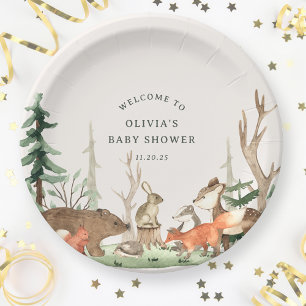 Rustieke Winter Bos Baby Shower Papieren Bordje