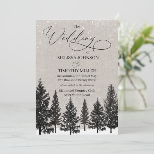 Rustieke Winter Bos bruiloft uitnodiging (Staand voorkant)