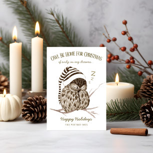 Rustieke Winter Bos Knuffelige Uil Kerstkaart