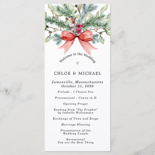 Rustieke Winter Botanische Rode Boog DIY Wedding Programma (Voorkant)