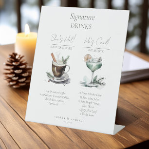 Rustieke Winter Bruiloft Handtekening Drinken ID10 Reclamebord Met Voetstuk