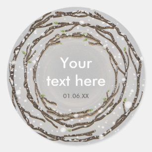 Rustieke winter bruiloft takken & land sneeuw ronde sticker