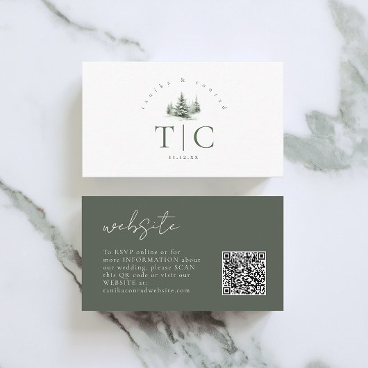 Rustieke Winter Bruiloft Website QR Code Groene ID Informatiekaartje
