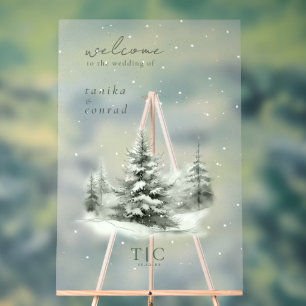 Rustieke Winter Bruiloft Welkom Bos Groene ID1049 Acryl Bord