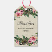 Rustieke Winter Burlap Pine Roos Bruiloft Dank u Cadeaulabel (Voorkant)