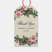 Rustieke Winter Burlap Pine Roos Bruiloft Dank u Cadeaulabel (Achterkant)