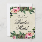 Rustieke winter burlap Pine zal je bruidsmeisje zi Kaart (Voorkant)