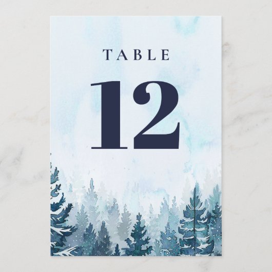 Rustieke Winter Dennenboom Bos Tafelnummer (Voorkant)