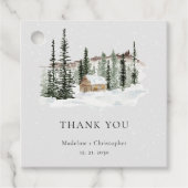 Rustieke Winter Forest Cabin Wedding Bedankjes Labels (Voorkant)