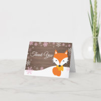 Rustieke Winter Fox Snowflake Roze Dank u kaart