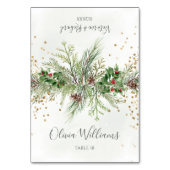 Rustieke Winter Greenery Glitter Wedding Place Car Kaart (Voorkant)