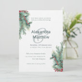 Rustieke Winter Holly Berries bruiloft uitnodiging (Staand voorkant)
