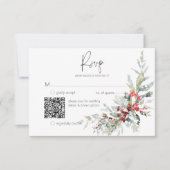 Rustieke Winter Holly Berries & Sneeuw Bruiloft QR RSVP Kaartje (Voorkant)