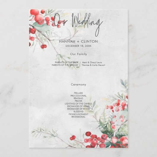 Rustieke Winter Holly & Pine Trouwprogramma Programma (Voorkant)