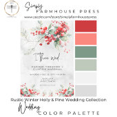 Rustieke Winter Holly & Pine Wedding QR Code All In One Uitnodiging