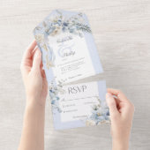 Rustieke winter ijzig blauw & wit bloemen geen din all in one uitnodiging (Afscheurbaar)