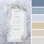 Rustieke winter ijzig blauw & wit bloemen geen din all in one uitnodiging