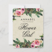 Rustieke Winter Jute Wil Je Mijn Bloemenmeisje Zij Kaart (Voorkant)