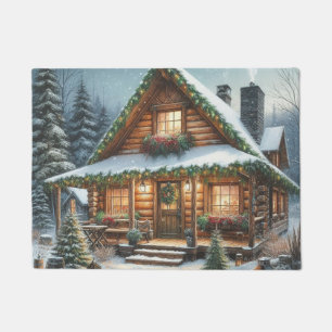 Rustieke winter / kerst besneeuwde cabine deurmat