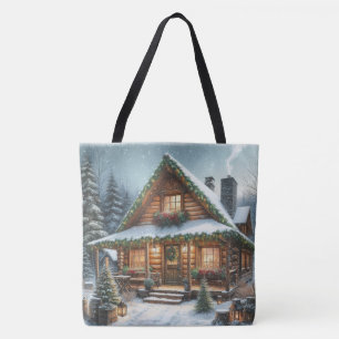 Rustieke winter / kerst besneeuwde cabine draagtas