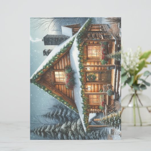 Rustieke winter / kerst besneeuwde cabine feestdagenkaart (Staand voorkant)