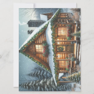 Rustieke winter / kerst besneeuwde cabine feestdagenkaart