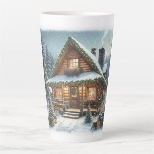 Rustieke winter / kerst besneeuwde cabine latte mok