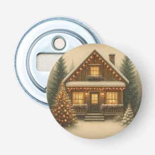 Rustieke, winter/kerst chalet button flesopener