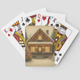 Rustieke, winter/kerst chalet pokerkaarten