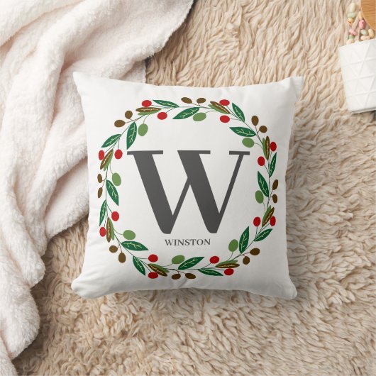Rustieke Winter Kerst Monogram Initiaal Krans Kussen (Deken)