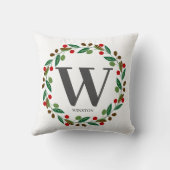 Rustieke Winter Kerst Monogram Initiaal Krans Kussen (Achterkant)