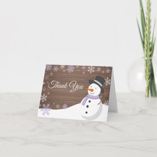 Rustieke Winter Kerst Sneeuwman Paarse Bedankkaart (Voorkant)