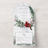 Rustieke Winter Krans & Rode Kardinaal Details All In One Uitnodiging (Binnen)