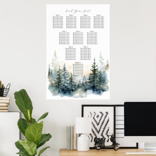 rustieke winter mistige bomen bruiloft zitgrafiek poster (Thuiskantoor)
