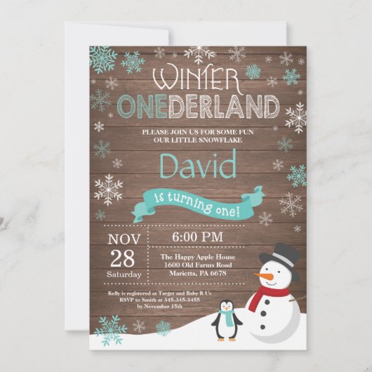 Rustieke Winter Onederland 1e Verjaardagsuitnodigi Kaart (Voorkant)