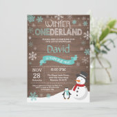Rustieke Winter Onederland 1e Verjaardagsuitnodigi Kaart (Staand voorkant)