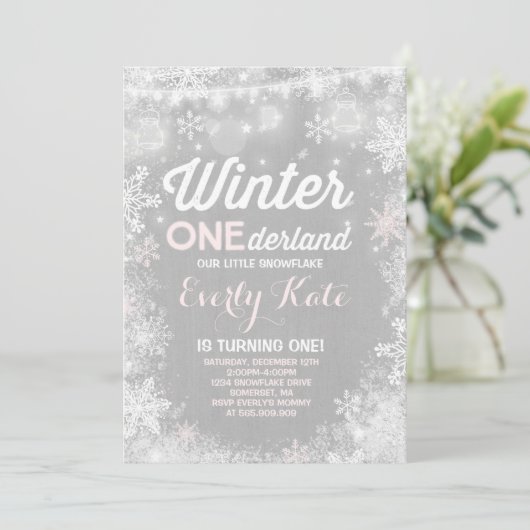 Rustieke Winter ONEderland verjaardagsuitnodiging Kaart (Staand voorkant)